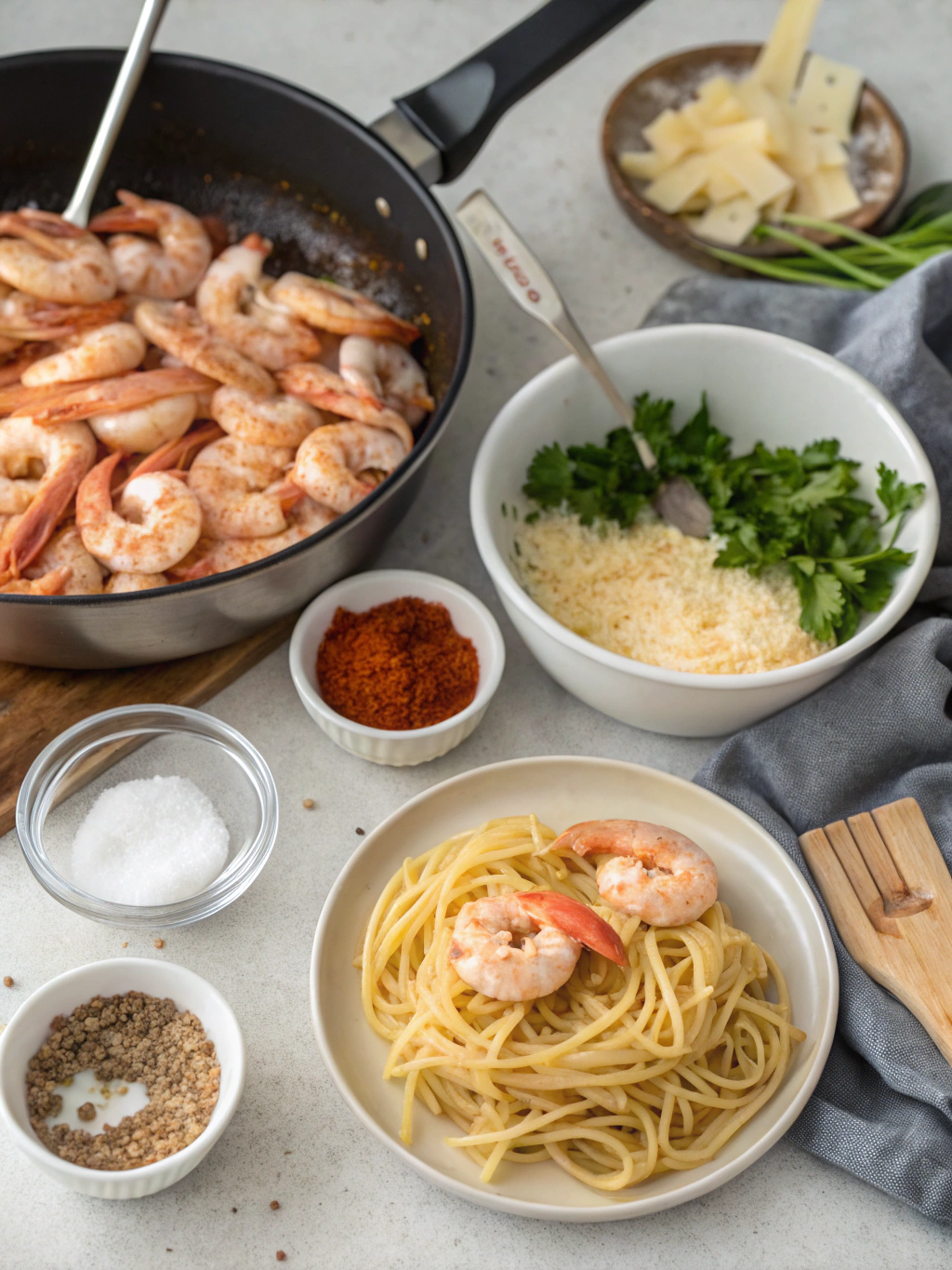 Cajun Shrimp Pasta preparing steps